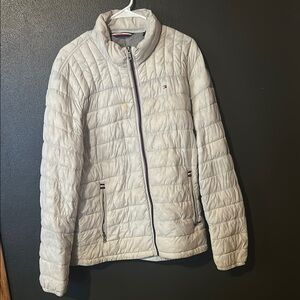 Tommy Hilfiger Gray Puffer Jacket with Stand-Up Collar